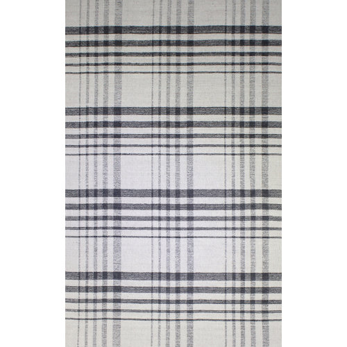 August Grove® Pickering Plaid Handwoven Wool/Cotton Beige/Charcoal Area